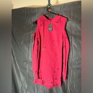 NWT Red Fox Hoodie Off The Shoulder Burgandy Distressed Size Small
